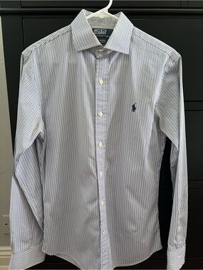 Ralph Lauren Blue and White Striped Dress Shirt